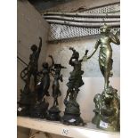 Five spelter figures