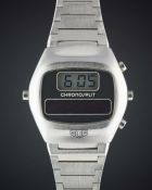 A GENTLEMAN'S STAINLESS STEEL HEUER CHRONOSPLIT LCD BRACELET WATCH DATED 1977, REF. 100.703 WITH