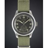 A GENTLEMAN'S STAINLESS STEEL BRITISH MILITARY CYMA W.W.W. WRIST WATCH CIRCA 1940s, PART OF THE "