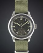 A GENTLEMAN'S STAINLESS STEEL BRITISH MILITARY CYMA W.W.W. WRIST WATCH CIRCA 1940s, PART OF THE "