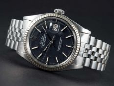 A RARE GENTLEMAN'S STEEL & WHITE GOLD ROLEX OYSTER PERPETUAL DATEJUST BRACELET WATCH CIRCA 1971,