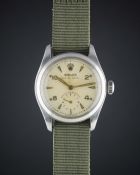 A GENTLEMAN'S STAINLESS STEEL ROLEX OYSTER ROYAL WRIST WATCH CIRCA 1952, REF. 6144 Movement: 15J,