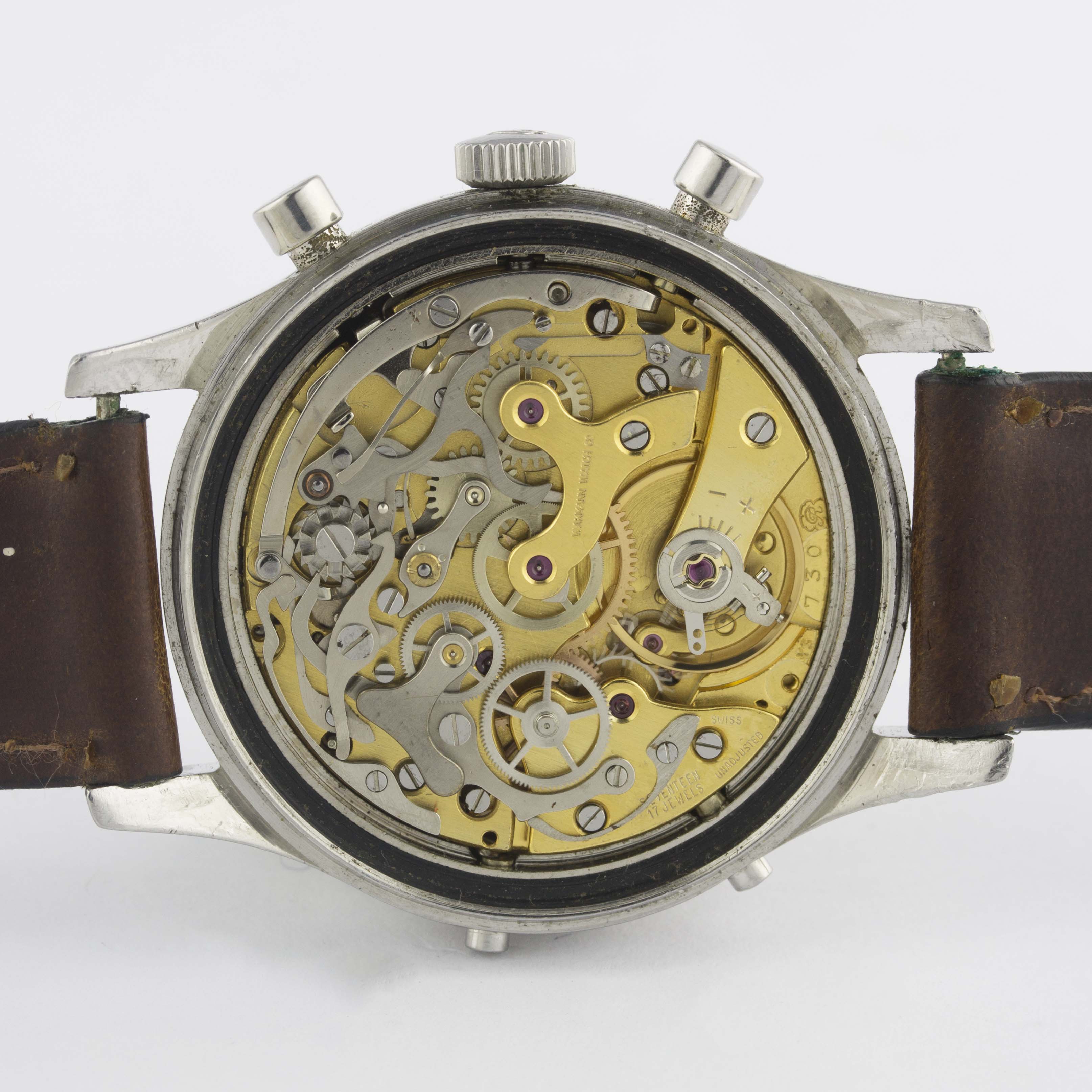 A GENTLEMAN'S STAINLESS STEEL WAKMANN TRIPLE CALENDAR CHRONOGRAPH WRIST WATCH CIRCA 1960s, REF. 71. - Image 7 of 10