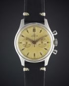 A GENTLEMAN'S STAINLESS STEEL LEMANIA "WATERPROOF" CHRONOGRAPH WRIST WATCH CIRCA 1960s Movement: