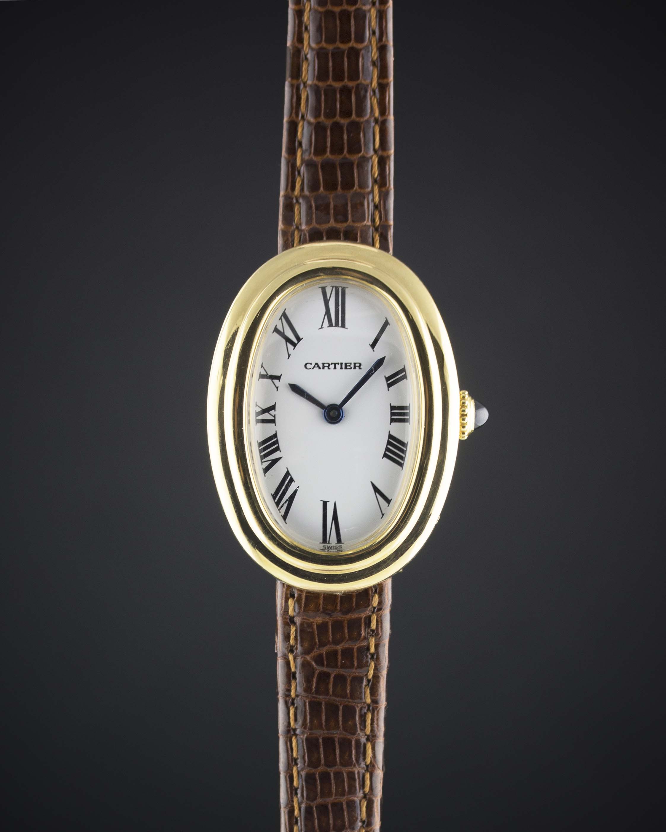 A LADIES 18K SOLID GOLD CARTIER PARIS BAIGNOIRE WRIST WATCH CIRCA 1980s Movement: 17J, manual