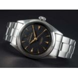 A RARE GENTLEMAN'S STAINLESS STEEL ROLEX OYSTER PERPETUAL BRACELET WATCH CIRCA 1955, REF. 6580 BLACK