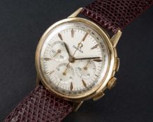 A GENTLEMAN'S 18K SOLID GOLD OMEGA CHRONOGRAPH WRIST WATCH CIRCA 1966, REF. 101.010-65 WITH