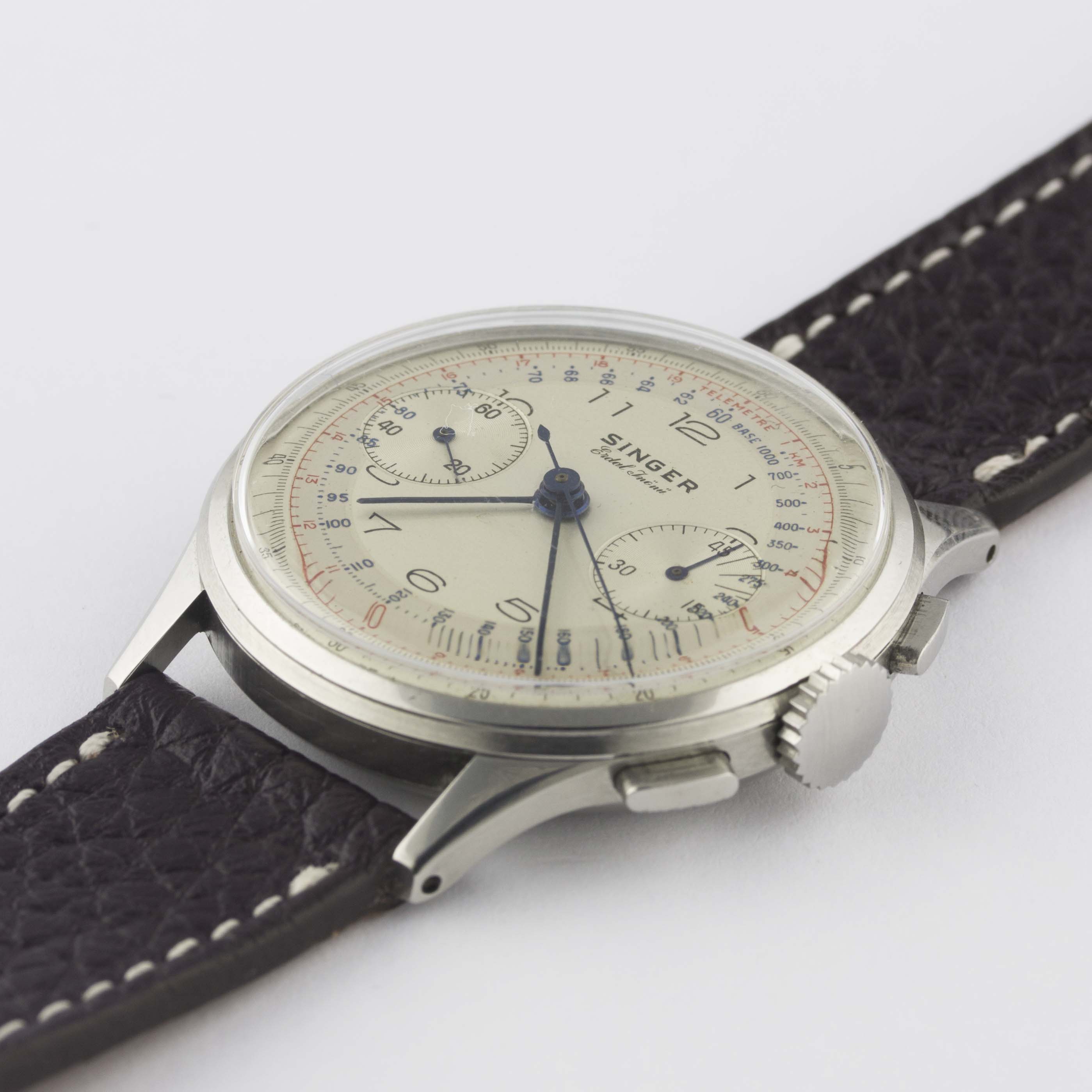 A RARE GENTLEMAN'S STAINLESS STEEL BREITLING SINGER CHRONOGRAPH WRIST WATCH CIRCA 1940s, REF. 760 - Bild 3 aus 10