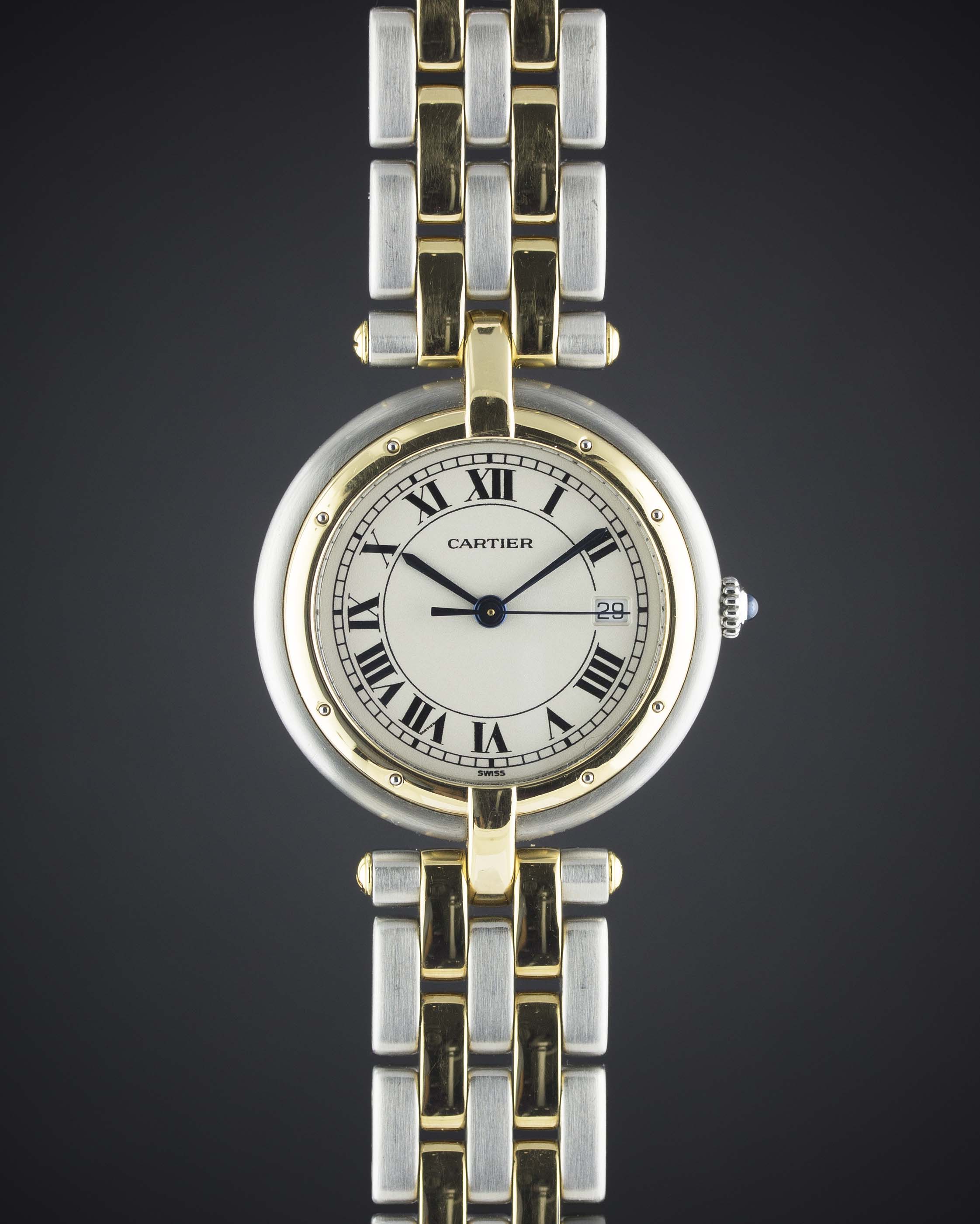 A GENTLEMAN'S SIZE STEEL & GOLD CARTIER PANTHERE RONDE BRACELET WATCH CIRCA 1990s Movement: