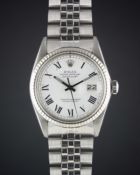 A GENTLEMAN'S STEEL & WHITE GOLD ROLEX OYSTER PERPETUAL DATEJUST BRACELET WATCH CIRCA 1984, REF.