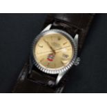 A VERY RARE GENTLEMAN'S STAINLESS STEEL ROLEX OYSTER PERPETUAL DATEJUST WRIST WATCH CIRCA 1982, REF.