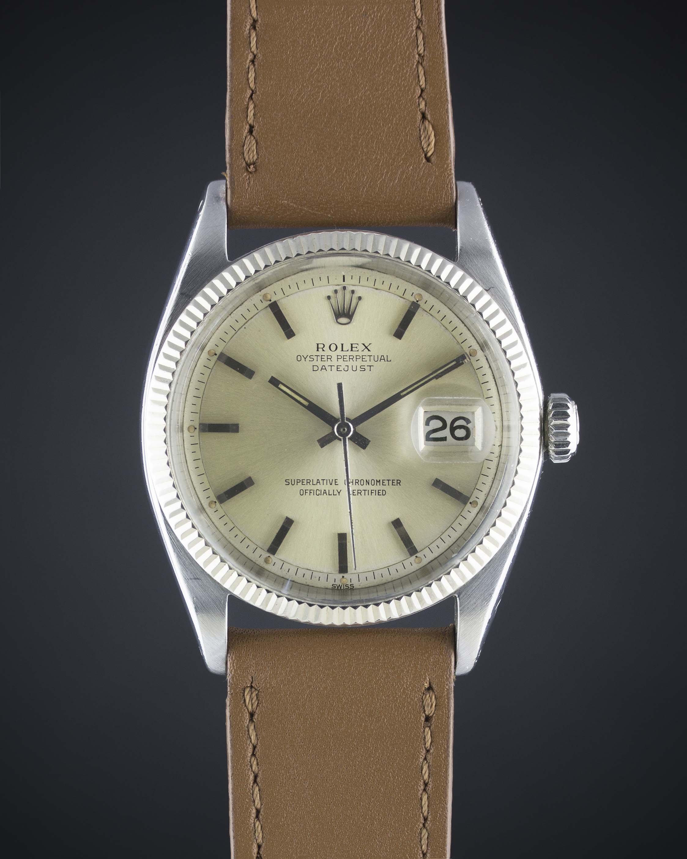 A GENTLEMAN'S STEEL & WHITE GOLD ROLEX OYSTER PERPETUAL DATEJUST WRIST WATCH CIRCA 1961, REF. 1601