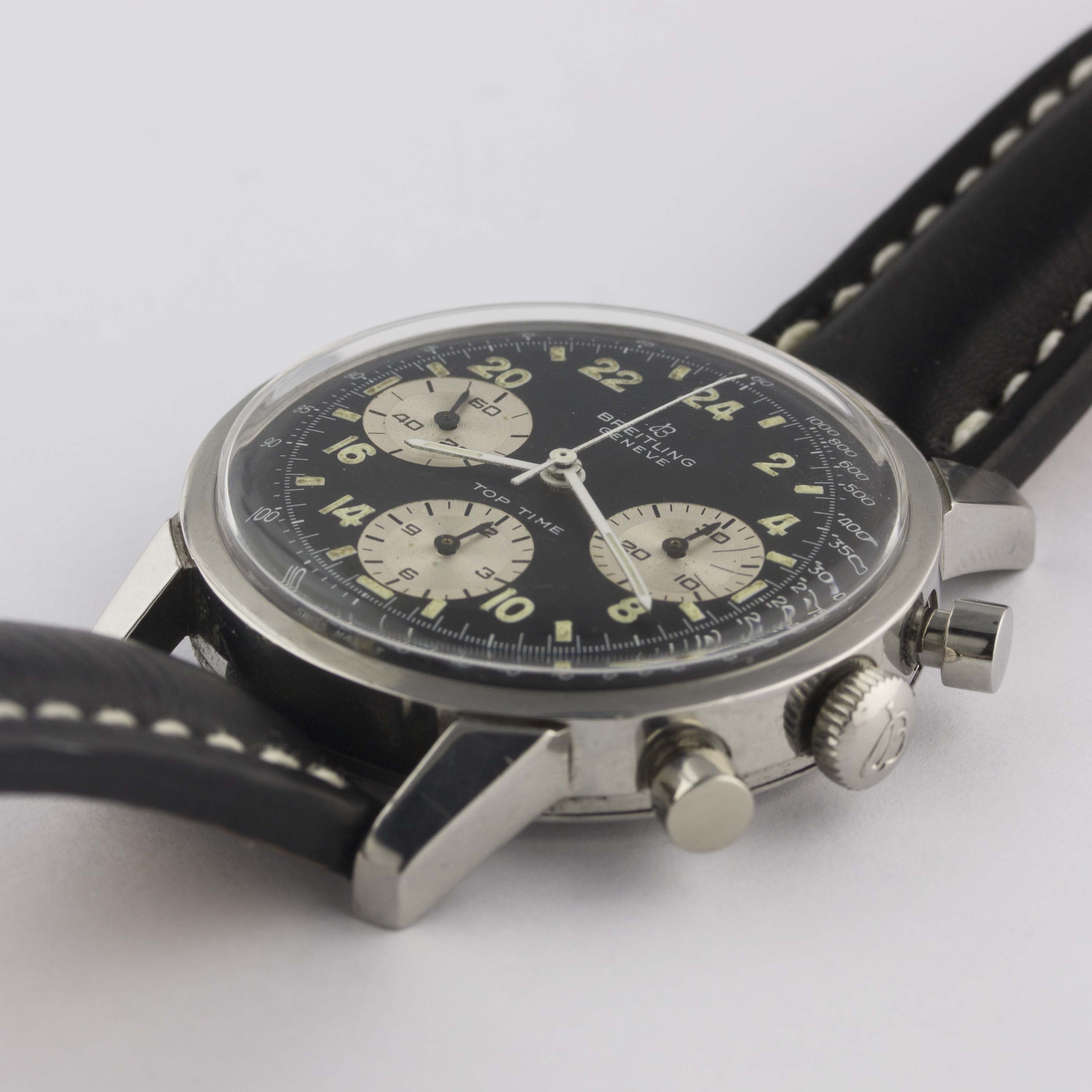 A RARE GENTLEMAN'S STAINLESS STEEL BREITLING TOP TIME 24 HOUR CHRONOGRAPH WRIST WATCH CIRCA 1968, - Image 4 of 12