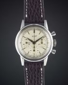 A GENTLEMAN'S STAINLESS STEEL TISSOT CHRONOGRAPH WRIST WATCH CIRCA 1960s, WITH TWO TONE SILVER