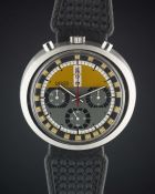 A GENTLEMAN'S "NOS" STAINLESS STEEL DESOTOS "BULLHEAD" AUTOMATIC CHRONOGRAPH WRIST WATCH  CIRCA