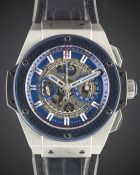 A GENTLEMAN'S TITANIUM & BLUE CARBON HUBLOT KING POWER JOSE MOURINHO "SPECIAL ONE" CHRONOGRAPH WRIST