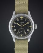 A GENTLEMAN'S STAINLESS STEEL BRITISH MILITARY TIMOR W.W.W. WRIST WATCH CIRCA 1940s, PART OF THE "