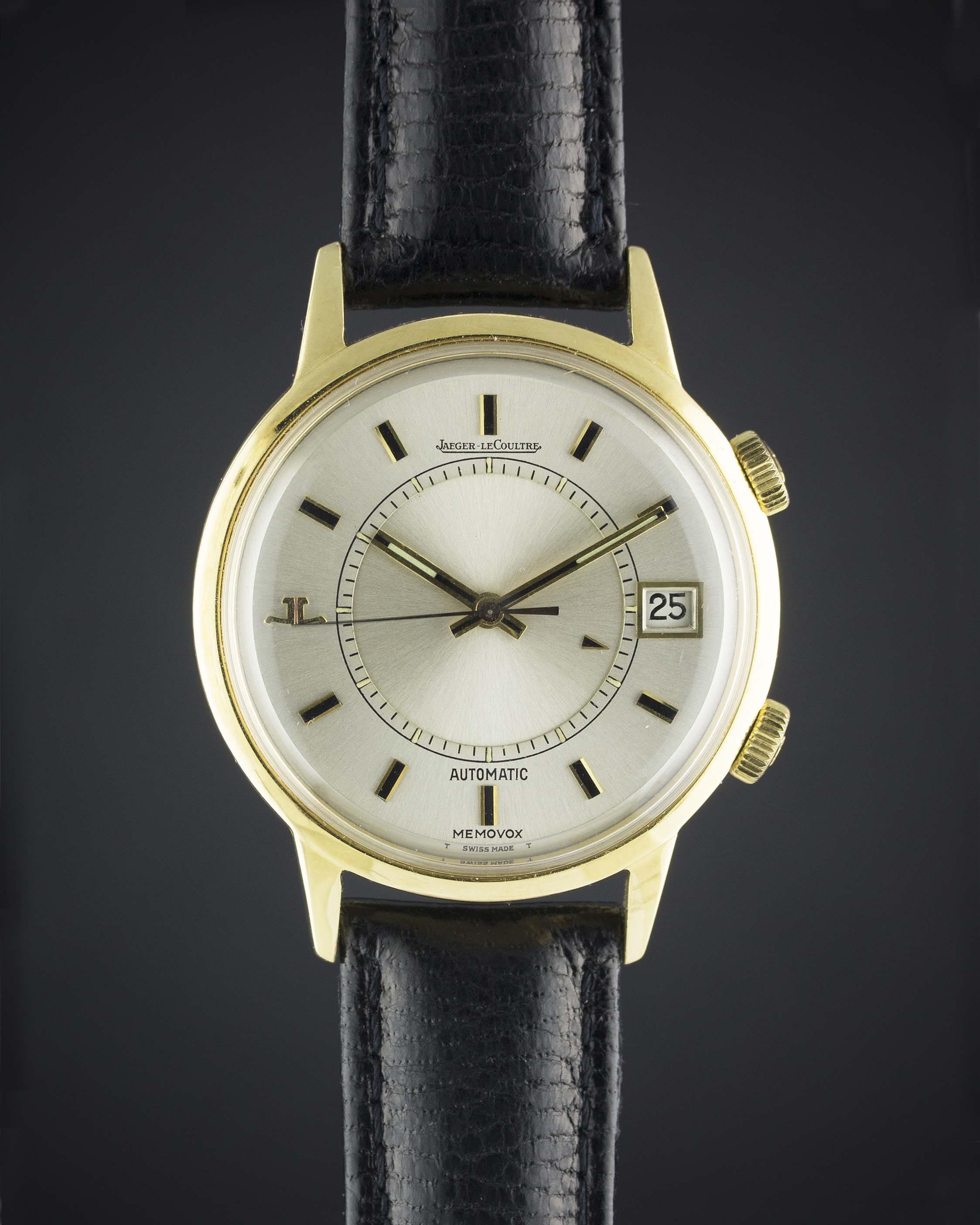 A RARE GENTLEMAN'S 18K SOLID GOLD JAEGER LECOULTRE MEMOVOX SPEED BEAT AUTOMATIC ALARM WRIST WATCH