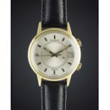 A RARE GENTLEMAN'S 18K SOLID GOLD JAEGER LECOULTRE MEMOVOX SPEED BEAT AUTOMATIC ALARM WRIST WATCH