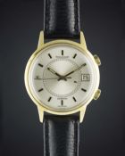 A RARE GENTLEMAN'S 18K SOLID GOLD JAEGER LECOULTRE MEMOVOX SPEED BEAT AUTOMATIC ALARM WRIST WATCH