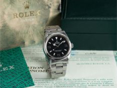 A VERY RARE GENTLEMAN'S STAINLESS STEEL ROLEX OYSTER PERPETUAL EXPLORER "BLACK OUT" BRACELET WATCH