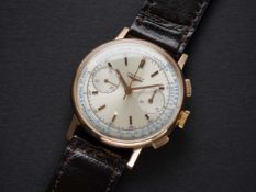 A FINE & RARE GENTLEMAN'S 18K SOLID PINK GOLD LONGINES FLYBACK "DOCTORS" CHRONOGRAPH WRIST WATCH