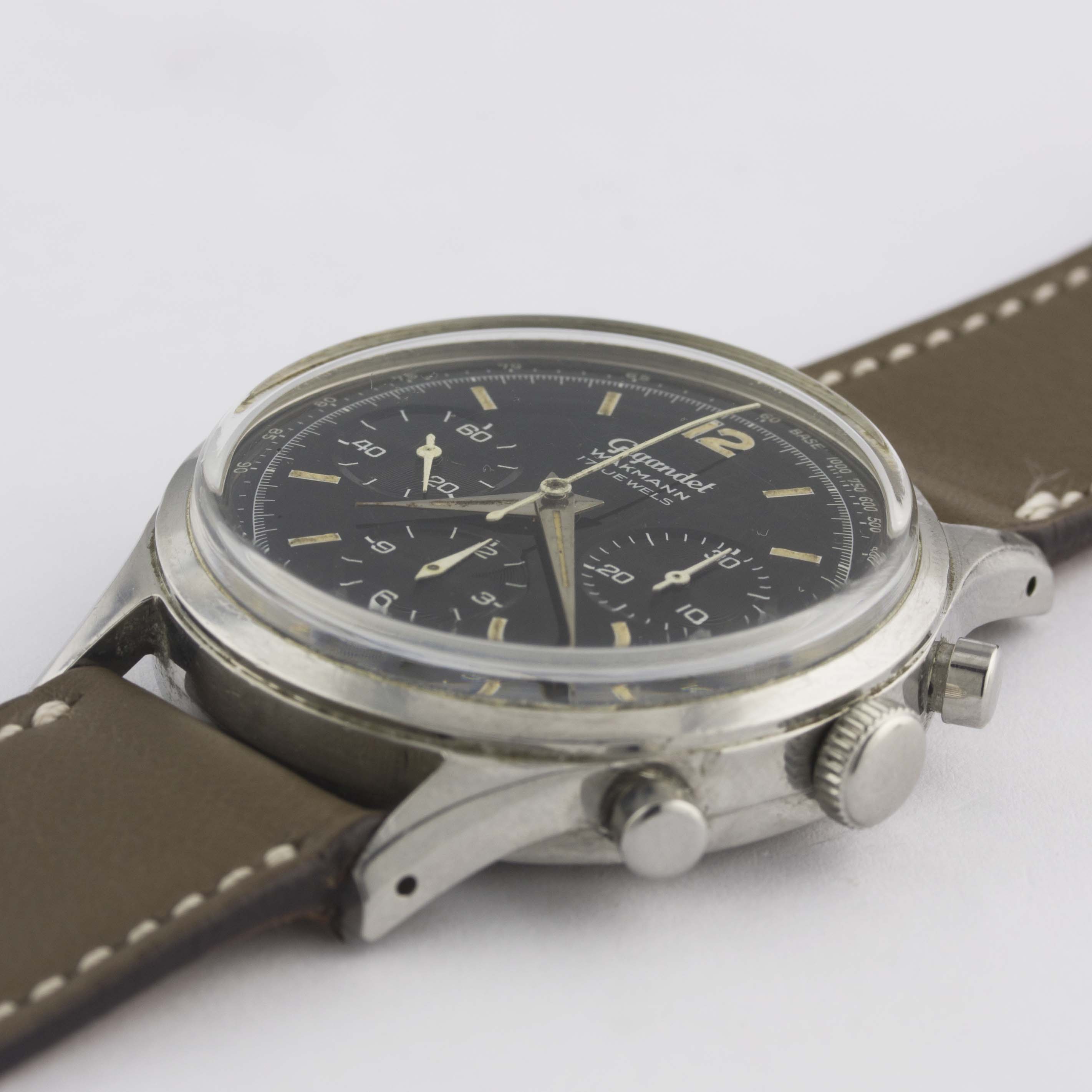A RARE GENTLEMAN'S STAINLESS STEEL GIGANDET WAKMANN CHRONOGRAPH WRIST WATCH CIRCA 1960s, WITH - Image 3 of 10