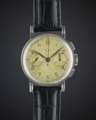 A GENTLEMAN'S STAINLESS STEEL LONGINES FLYBACK CHRONOGRAPH WRIST WATCH CIRCA 1946, REF. 3226