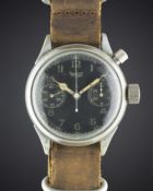 A GENTLEMAN'S GERMAN MILITARY HANHART LUFTWAFFE PILOTS SINGLE BUTTON CHRONOGRAPH WRIST WATCH CIRCA