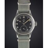 A GENTLEMAN'S STAINLESS STEEL BRITISH MILITARY OMEGA W.W.W. WRIST WATCH CIRCA 1940s, PART OF THE "