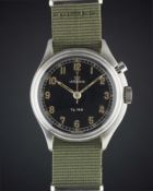 A RARE GENTLEMAN'S STAINLESS STEEL SWEDISH MILITARY LEMANIA TG 195 SINGLE BUTTON "SYNCHRONISATION"