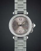 A LADIES LARGE SIZE STAINLESS STEEL CARTIER PASHA AUTOMATIC BRACELET WATCH CIRCA 2007, REF. 2324