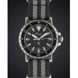 A RARE GENTLEMAN'S STAINLESS STEEL BRITISH MILITARY PRECISTA ROYAL NAVY DIVERS WRIST WATCH DATED