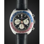 A RARE GENTLEMAN'S STAINLESS STEEL NIVADA GRENCHEN GMT CHRONOGRAPH WRIST WATCH CIRCA 1970, REF.