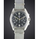 A GENTLEMAN'S STAINLESS STEEL BRITISH MILITARY CWC RAF PILOTS CHRONOGRAPH WRIST WATCH DATED 1982,