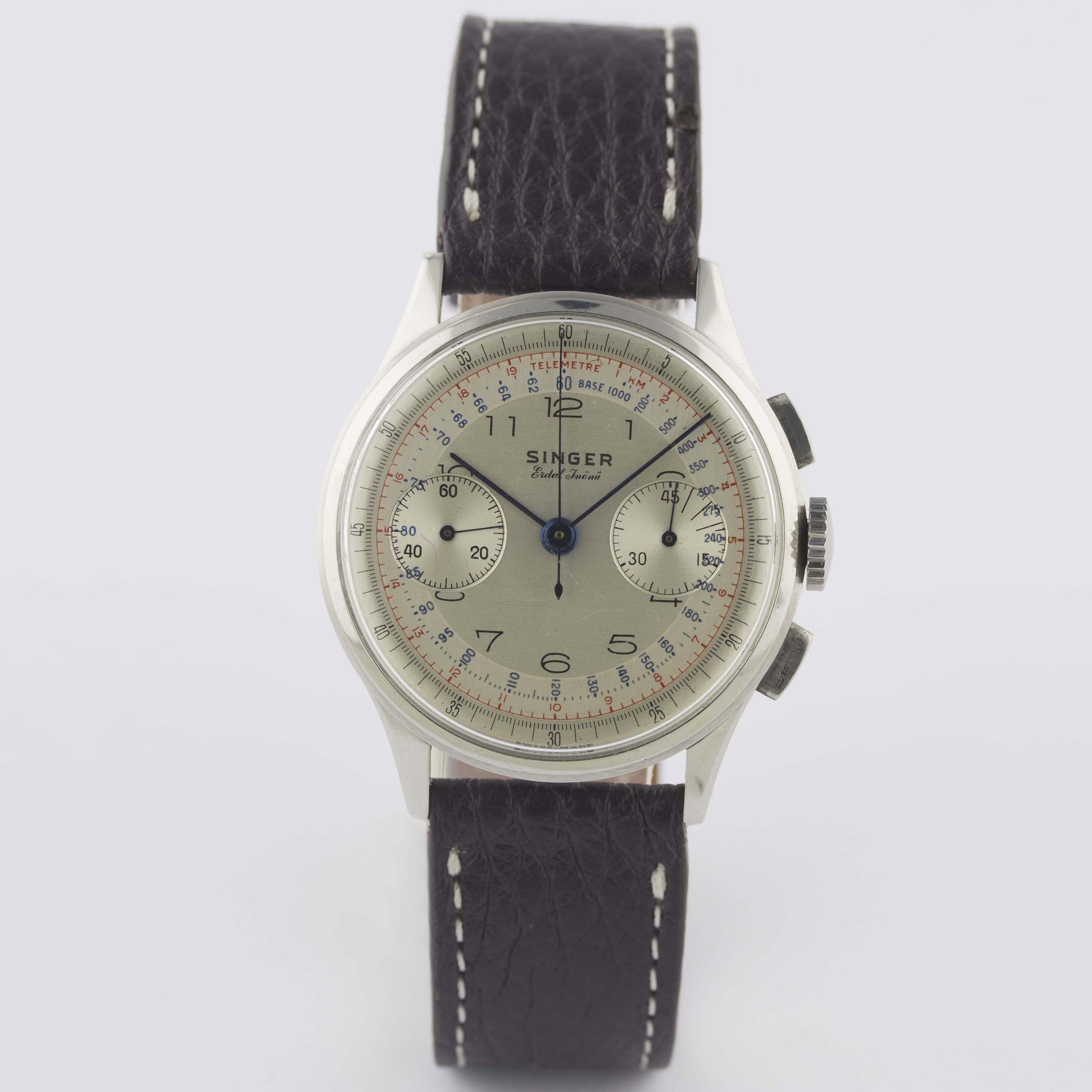 A RARE GENTLEMAN'S STAINLESS STEEL BREITLING SINGER CHRONOGRAPH WRIST WATCH CIRCA 1940s, REF. 760 - Bild 2 aus 10