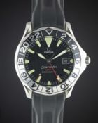 A GENTLEMAN'S STAINLESS STEEL OMEGA SEAMASTER GMT CHRONOMETER WRIST WATCH CIRCA 2000s, 50TH