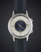 A GENTLEMAN'S STAINLESS STEEL JAEGER LECOULTRE MEMOVOX AUTOMATIC ALARM WRIST WATCH CIRCA 1970,
