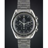 A RARE GENTLEMAN'S STAINLESS STEEL OMEGA SPEEDMASTER PROFESSIONAL CHRONOGRAPH BRACELET WATCH CIRCA