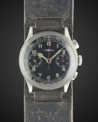 A RARE GENTLEMAN'S LARGE SIZE STAINLESS STEEL LEMANIA 15TL CHRONOGRAPH WRIST WATCH CIRCA 1940,