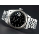 A RARE GENTLEMAN'S STEEL & WHITE GOLD ROLEX OYSTER PERPETUAL DATEJUST BRACELET WATCH CIRCA 1965,