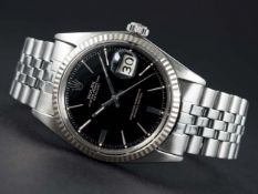 A RARE GENTLEMAN'S STEEL & WHITE GOLD ROLEX OYSTER PERPETUAL DATEJUST BRACELET WATCH CIRCA 1965,