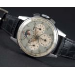 A RARE GENTLEMAN'S STAINLESS STEEL UNIVERSAL GENEVE TRI COMPAX MOONPHASE TRIPLE CALENDAR CHRONOGRAPH