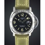 A RARE GENTLEMAN'S STAINLESS STEEL PANERAI LUMINOR GMT OCEAN CHRONOMETER WRIST WATCH DATED 1999,