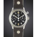 A RARE GENTLEMAN'S STAINLESS STEEL BRITISH MILITARY LEMANIA SINGLE BUTTON ROYAL NAVY PILOTS