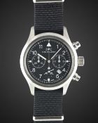 A GENTLEMAN'S STAINLESS STEEL IWC DER FLIEGER CHRONOGRAPH WRIST WATCH CIRCA 1990s, REF. 3741