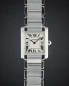 A LADIES MID SIZE STAINLESS STEEL CARTIER TANK FRANCAISE BRACELET WATCH CIRCA 2000s, REF. 2465