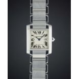 A LADIES MID SIZE STAINLESS STEEL CARTIER TANK FRANCAISE BRACELET WATCH CIRCA 2000s, REF. 2465