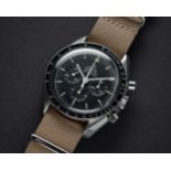 A RARE GENTLEMAN'S STAINLESS STEEL OMEGA SPEEDMASTER PROFESSIONAL CHRONOGRAPH WRIST WATCH CIRCA