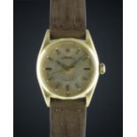 A GENTLEMAN'S LARGE SIZE 18K SOLID GOLD ROLEX OYSTER PERPETUAL WRIST WATCH CIRCA 1957, REF. 6598